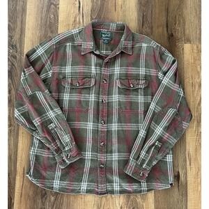 Woolrich‎ Flannel Shirt Heavy Twill Tartan Button Up Plaid LS Men Size XL Green